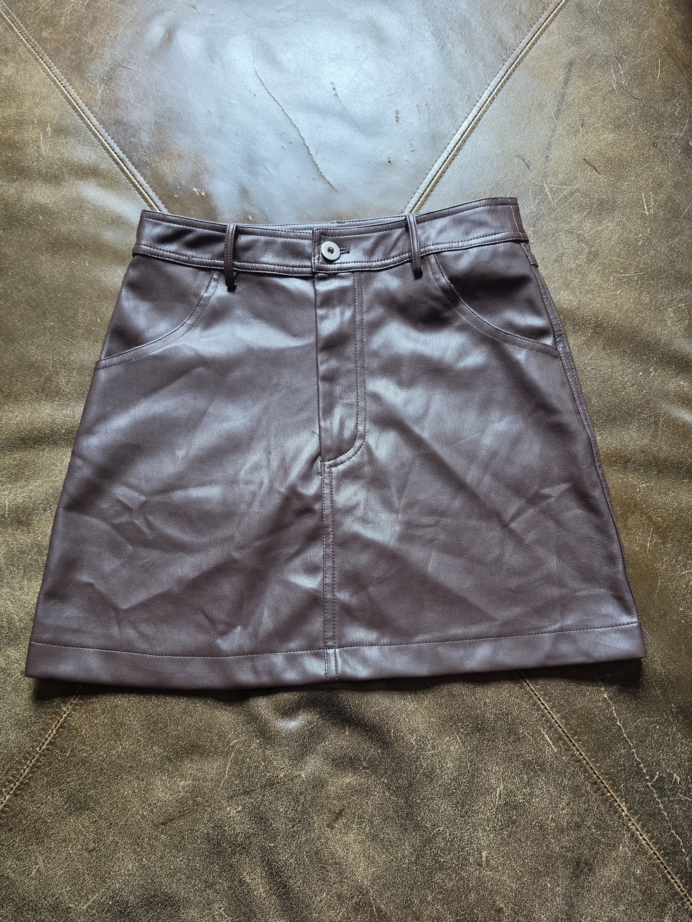 Astr Faux Leather A-Line Mini Skirt in Deep Brown